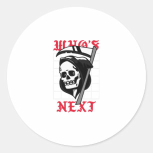 Wie volgt met Grim Reaper Ronde Sticker