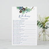 Wie weet bruid beste winter vrijgezellenfeest spel briefpapier (Staand voorkant)