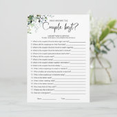 Wie weet het paar beste Vrijgezellenfeest spel Kaart (Staand voorkant)