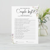 Wie weet het paar beste Vrijgezellenfeest spel Kaart (Staand voorkant)