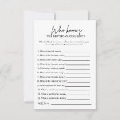 Wie weet het verjaardagsmeisje beste partij spel k kaart (Voorkant)