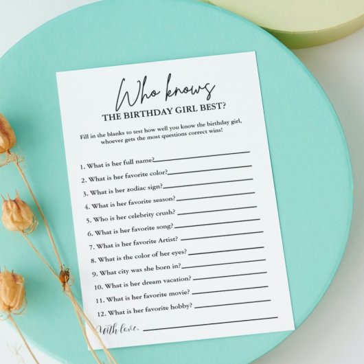 Wie weet het verjaardagsmeisje beste partij spel k kaart