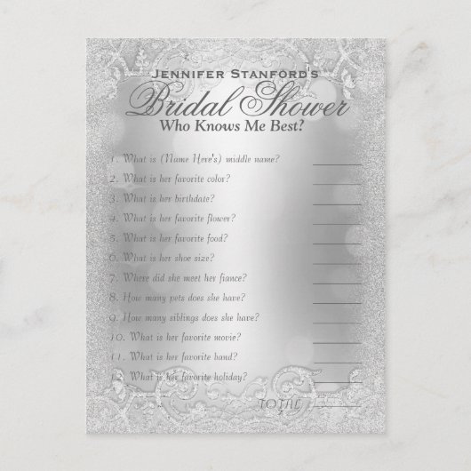 Wie weet is ik spel | Zilveren Elegantie Briefkaart (Voorkant)