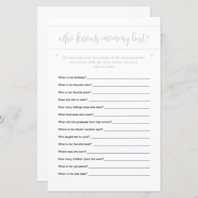 Wie weet mama beste gokken spel minimaal (Voorkant / Achterkant)