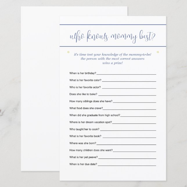 Wie weet mama beste gokken spel sterren blauw (Voorkant / Achterkant)