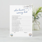 Wie weet Mama Beste Paas Baby shower Game Kaart (Staand voorkant)