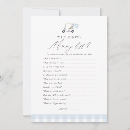 Wie weet mammie beste golf Baby shower spel Kaart (Voorkant)