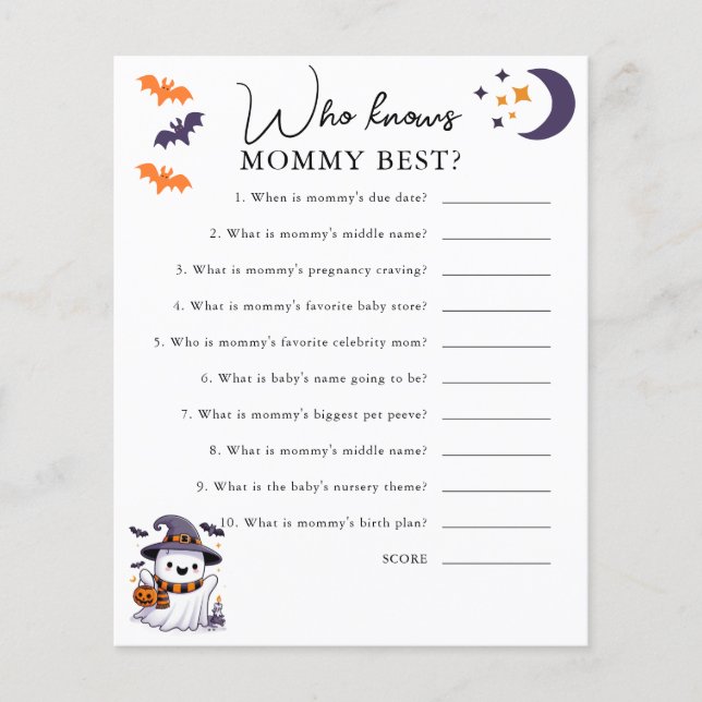 Wie weet mammie beste Halloween Baby shower spel (Voorkant)