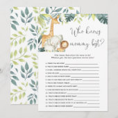 Wie weet mammie beste safari baby shower spel kaart (Voorkant / Achterkant)