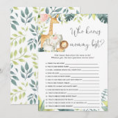 Wie weet mammie beste safari baby shower spel kaart (Voorkant / Achterkant)