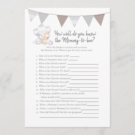 Wie weet mammie-to-be spel Baby olifant Kaart (Voorkant)