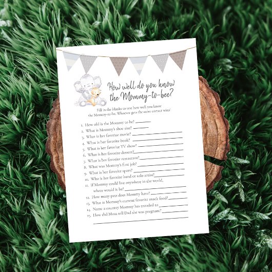 Wie weet mammie-to-be spel Baby olifant Kaart