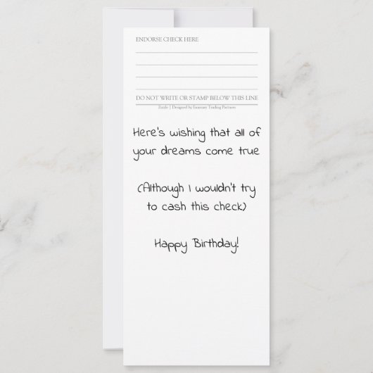 Wie wil een Billionaire Fake Check Verjaardag zijn Kaart (Achterkant)
