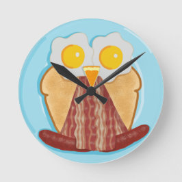 Wie wil ontbijt? Owl Clock Ronde Klok