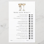 Wie zegt wat Champagne Vrijgezellenfeest Game Kaar (Voorkant)