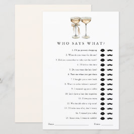 Wie zegt wat Champagne Vrijgezellenfeest Game Kaar