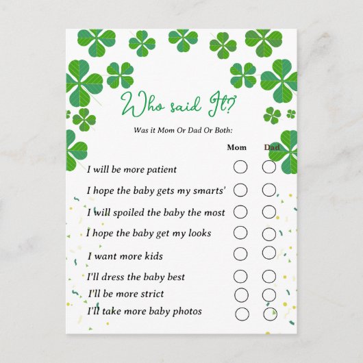 Wie zei dat het een patrick-baby shower spel was briefkaart (Voorkant)