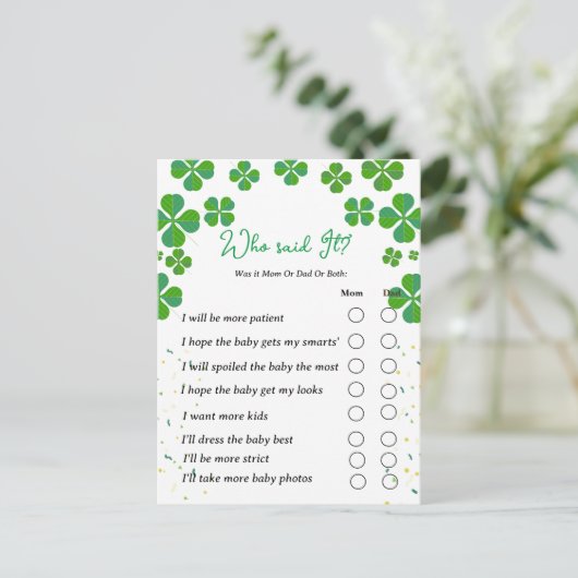 Wie zei dat het een patrick-baby shower spel was briefkaart (Staand voorkant)