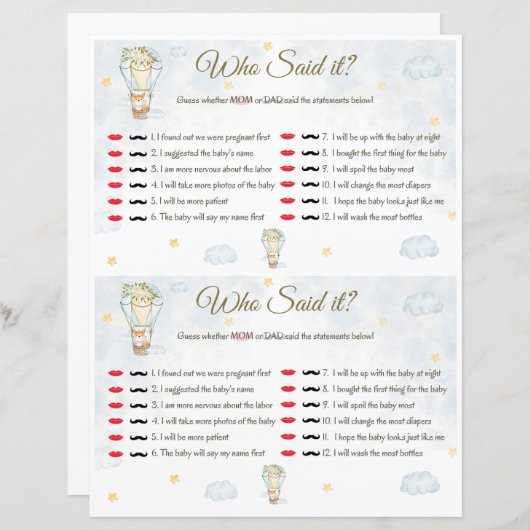 Wie zei het? Baby Shower Spel (Voorkant / Achterkant)