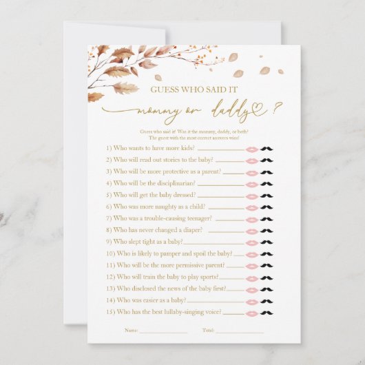 Wie zei het Baby shower spel Kaart (Voorkant)