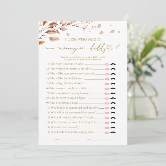 Wie zei het Baby shower spel Kaart (Staand voorkant)