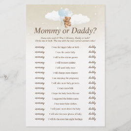 Wie zei het Blue Teddy Bear Baby shower spel Flyer