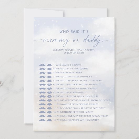 Wie zei het Cloud 9 Baby shower spel Kaart (Voorkant)