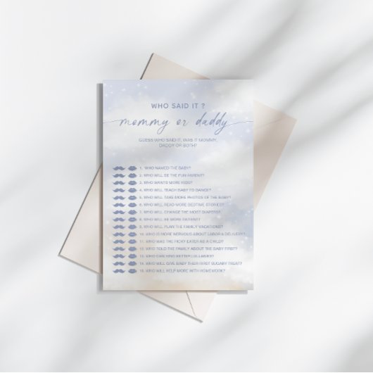 Wie zei het Cloud 9 Baby shower spel Kaart