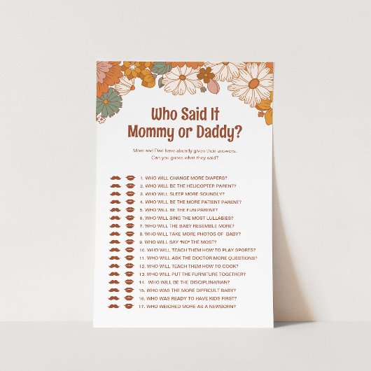 Wie zei het Groovy Baby shower Game