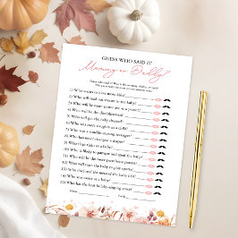Wie zei het Herfst Baby shower spel Kaart