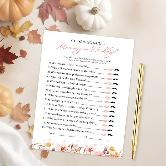 Wie zei het Herfst Baby shower spel Kaart