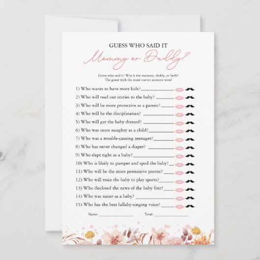 Wie zei het Herfst Baby shower spel Kaart (Voorkant)