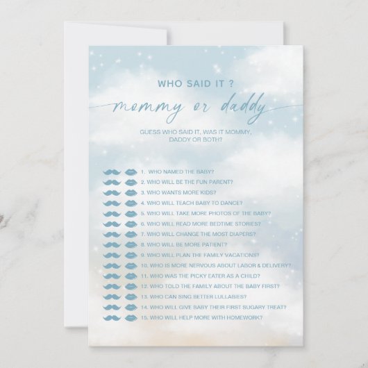 Wie zei het mama? | Daddy Baby shower Game Kaart (Voorkant)