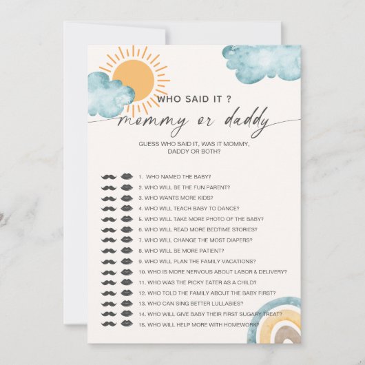 Wie zei het mama? | Daddy Baby shower spel Kaart (Voorkant)