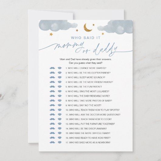 Wie zei het mama of papa Baby Game Twinkle Star Kaart (Voorkant)