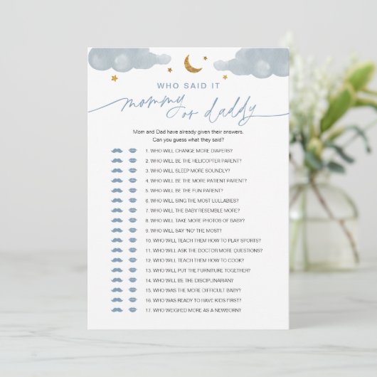 Wie zei het mama of papa Baby Game Twinkle Star Kaart (Staand voorkant)