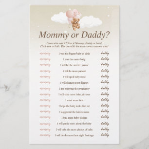 Wie zei het Roze Teddybeer Baby Shower Spel Flyer