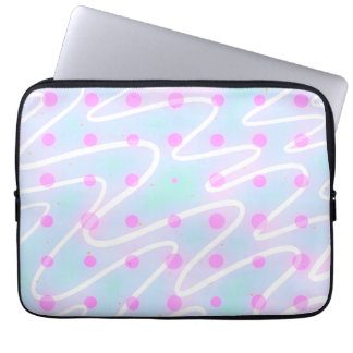 Wiebel lijnen blauw en magenta stippen laptop sleeve