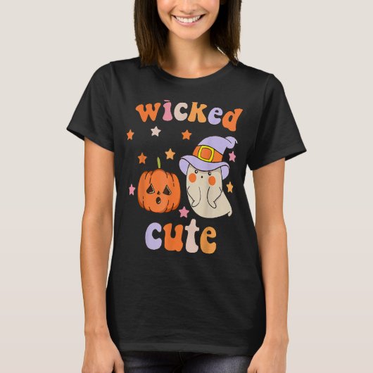 Wied Cute Halloween Ghost Groovy Spooky Witch T-shirt (Voorkant)