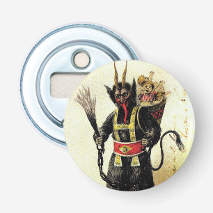 Wied Krampus Scary Demon Holiday Kerstmis Button Flesopener