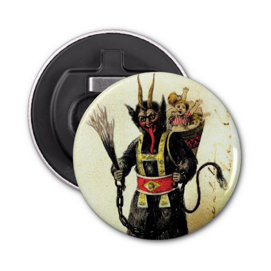 Wied Krampus Scary Demon Holiday Kerstmis Button Flesopener (Voorkant)