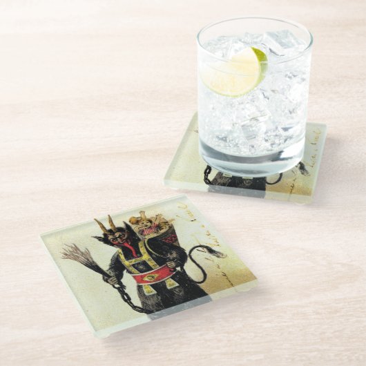 Wied Krampus Scary Demon Holiday Kerstmis Glazen Onderzetter (Schuin)