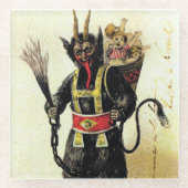 Wied Krampus Scary Demon Holiday Kerstmis Glazen Onderzetter (Voorkant)