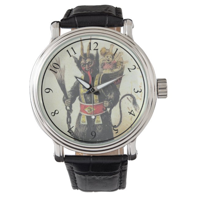 Wied Krampus Scary Demon Holiday Kerstmis Horloge (Voorkant)
