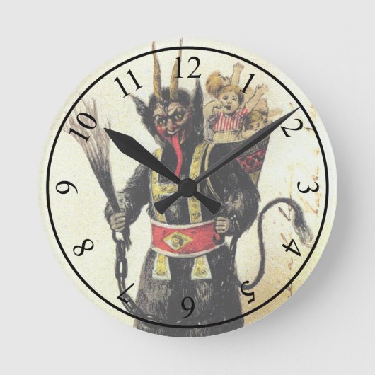 Wied Krampus Scary Demon Holiday Kerstmis Ronde Klok (Voorkant)