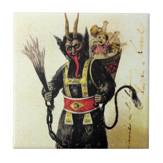 Wied Krampus Scary Demon Holiday Kerstmis Tegeltje (Voorkant)