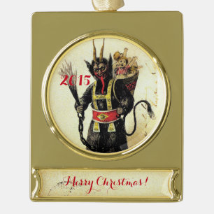 Wied Krampus Scary Demon Holiday Kerstmis Verguld Banner Ornament