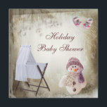 Wieg en roze Snowman Holiday Baby shower Kaart<br><div class="desc">Elegante, klastige, schattige, roze en bruine kerstbaby Shower-uitnodigingen voor meisjes met een schattige sneeuwman met een roze pet en sjaal, een wit wieg en roze baby. De mooie bruine achtergrond heeft een retro gevoel. Deze stijlvolle, , feestelijke Baby showers zijn aan beide zijden versierd en alle tekst is volledig aanpasbaar....</div>