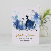 Wieg Fairy Waterverf foto peetmoeder voorstel Folie Uitnodiging (Staand Voorkant)