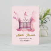 Wieg Fairy Waterverf foto peetmoeder voorstel Folie Uitnodiging (Staand Voorkant)